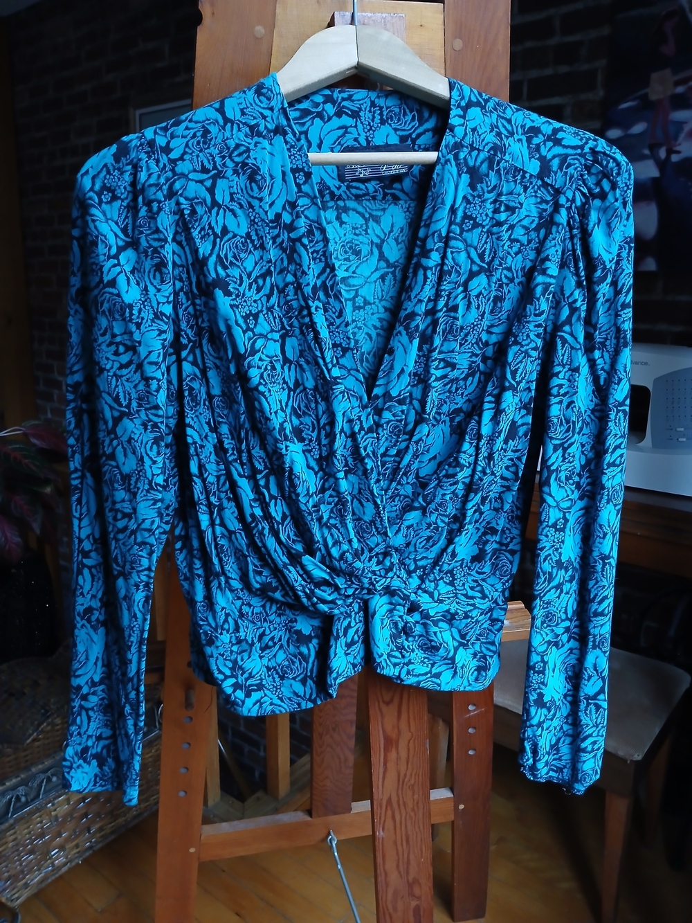 Blue Floral V-Neck Wrap Women’s Top